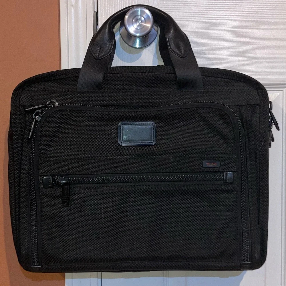 Tumi Alpha T-Pass Briefcase Laptop Organizer Ballistic Nylon Black Office Bag